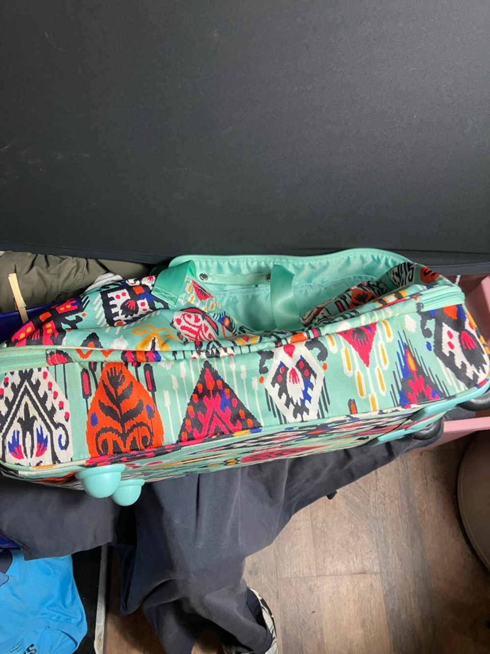 Vera Bradley Aqua Multi Ikat-Print Travel Duffel - Picture 9 of 9